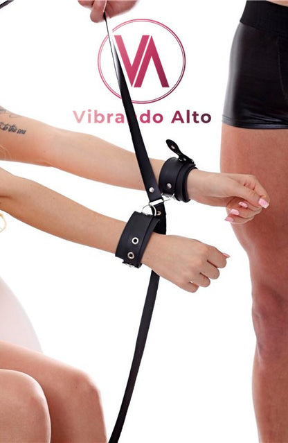 Inmovilizador mano y tobillo con collar de correa - Eco Cuero NEGRO
