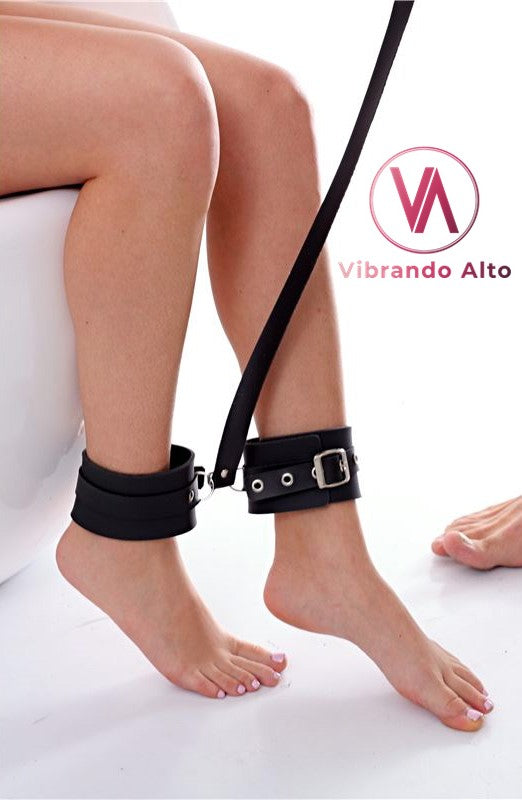 Inmovilizador mano y tobillo con collar de correa - Eco Cuero NEGRO