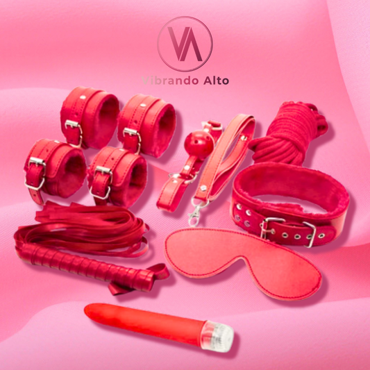 KIT Bondage Rojo + Vibrador (7 Piezas) 😈